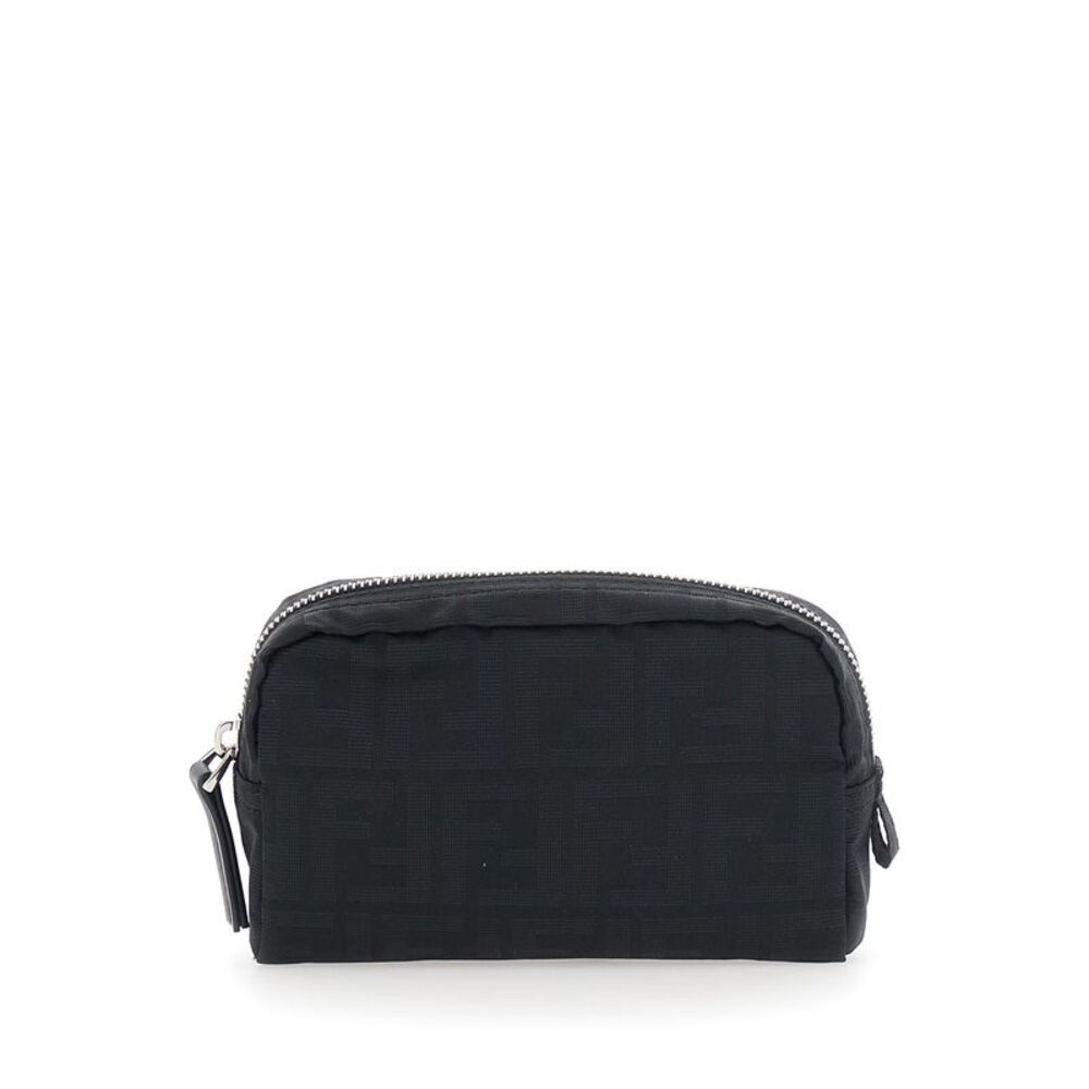 Fendi Men Black Pouch With Zip Closure In Ff Canvas For Men